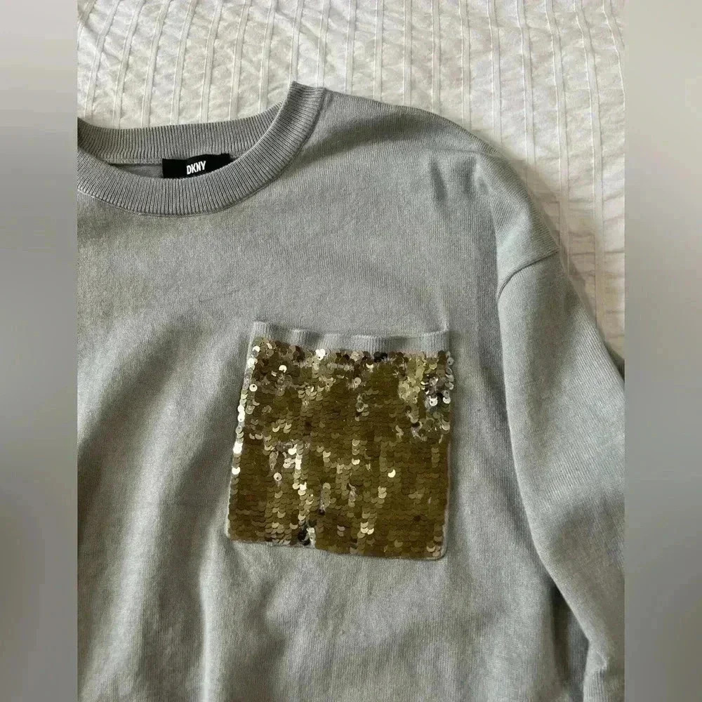 DKNY sequin detail pocket, women's grey size medium sweater